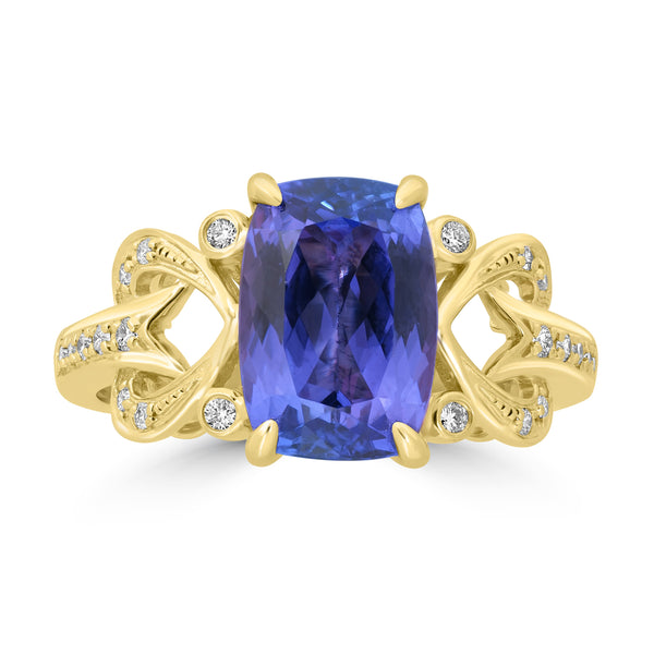 3.29ct Tanzanite Rings with 0.13tct Diamond set in 18K Yellow Gold