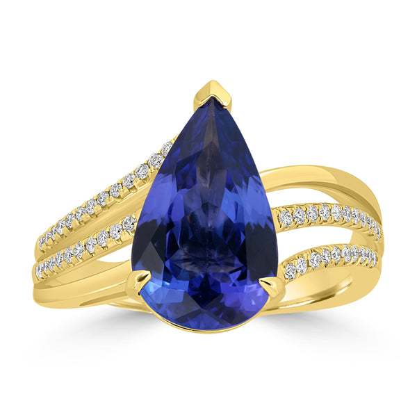 3.52ct Tanzanite Rings with 0.17tct Diamond set in 18K Yellow Gold