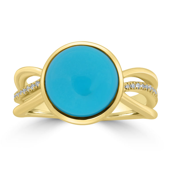 4.38ct Turquoise Rings with 0.08tct Diamond set in 18K Yellow Gold