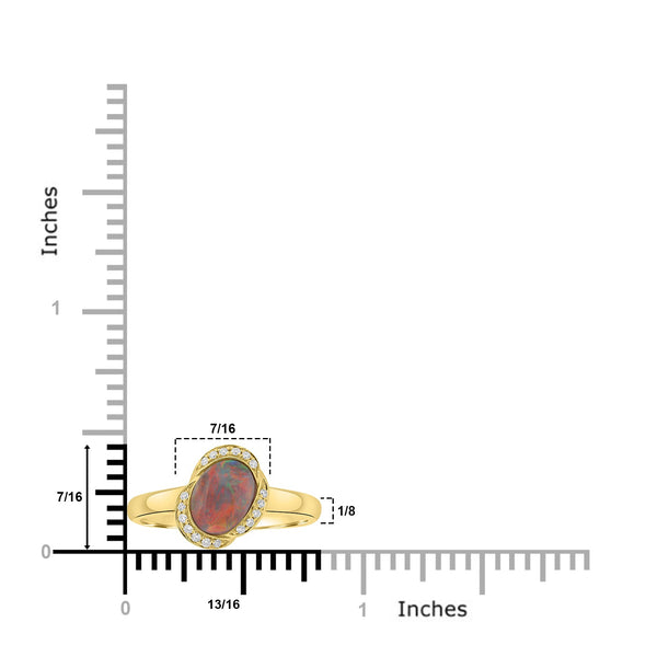 0.99ct Black Opal Rings with 0.07tct Diamond set in 18K Yellow Gold