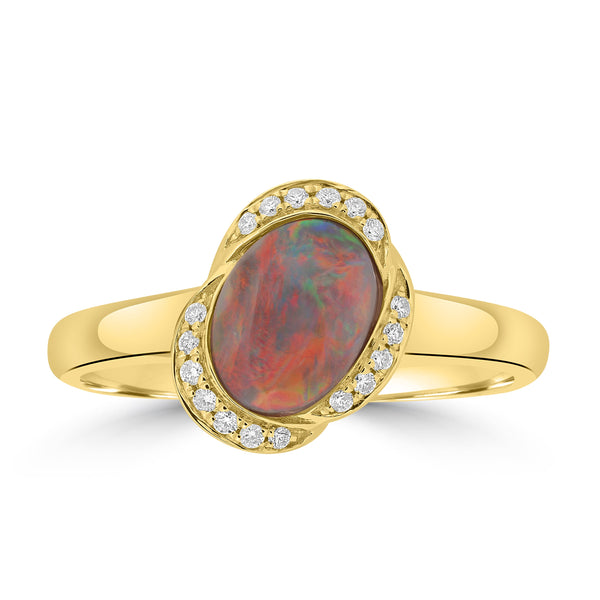 0.99ct Black Opal Rings with 0.07tct Diamond set in 18K Yellow Gold