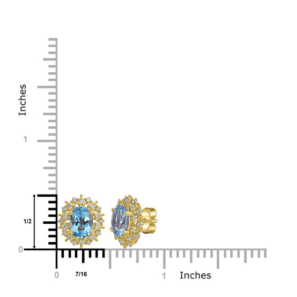 1.6ct Aquamarine Earrings with 0.26tct Diamond set in 18K Yellow Gold