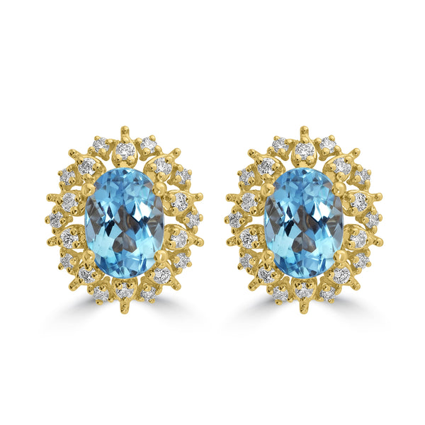 1.6ct Aquamarine Earrings with 0.26tct Diamond set in 18K Yellow Gold