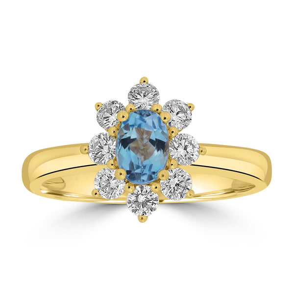 0.53ct Aquamarine Rings with 0.51tct Diamond set in 18K Yellow Gold