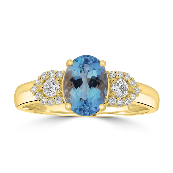 1.42ct Aquamarine Rings with 0.23tct Diamond set in 18K Yellow Gold