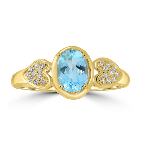 0.74ct Aquamarine Rings with 0.063tct Diamond set in 18K Yellow Gold