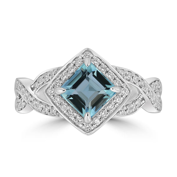 1.24ct Aquamarine Rings with 0.33tct Diamond set in 18K White Gold