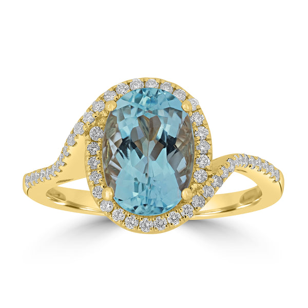 2.3ct Aquamarine Rings with 0.26tct Diamond set in 18K Yellow Gold