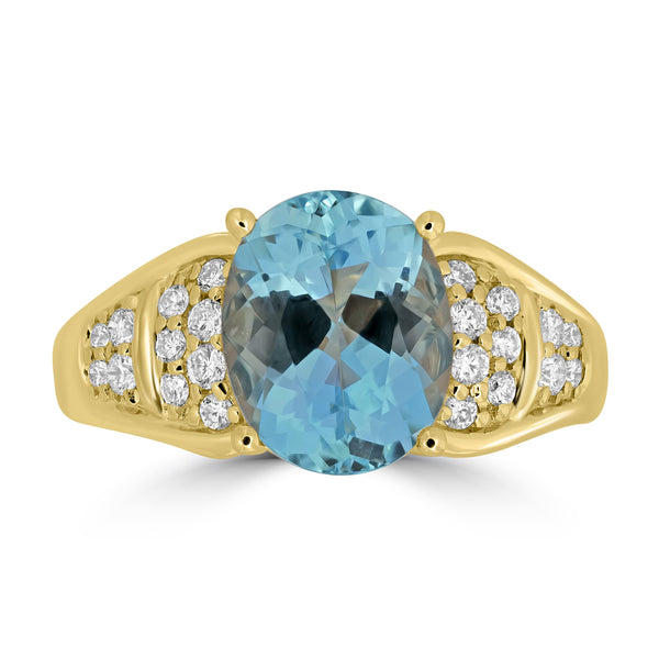 2.35ct Aquamarine Rings with 0.23tct Diamond set in 18K Yellow Gold