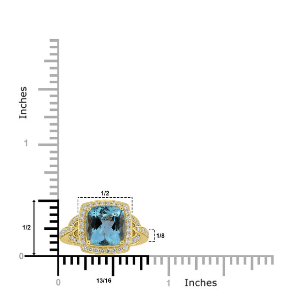 3.38ct Aquamarine Rings with 0.44tct Diamond set in 18K Yellow Gold