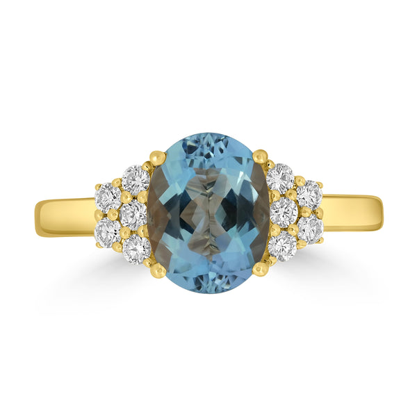 1.59ct Aquamarine Rings with 0.23tct Diamond set in 18K Yellow Gold