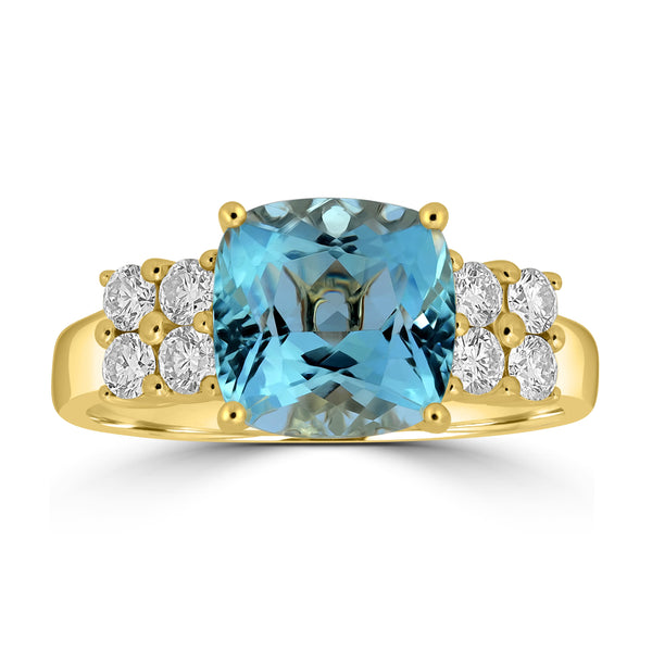 2.76ct Aquamarine Rings with 0.44tct Diamond set in 18K Yellow Gold