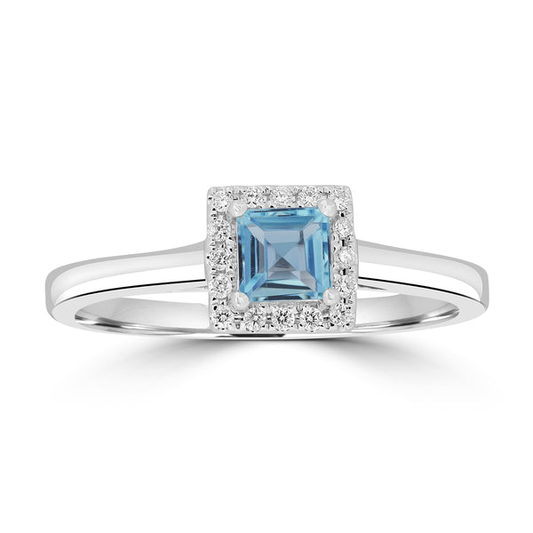 0.35ct Aquamarine Rings with 0.07tct Diamond set in 18K White Gold