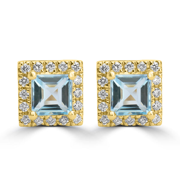 0.7ct Aquamarine Earrings with 0.14tct Diamond set in 18K Yellow Gold