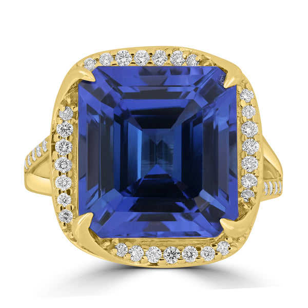 12.33ct Tanzanite Rings with 0.31tct Diamond set in 18K Yellow Gold