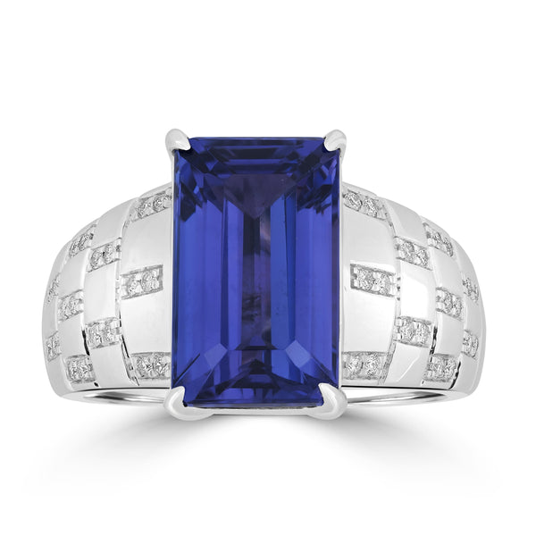 5.58ct Tanzanite Rings with 0.15tct Diamond set in 18K White Gold