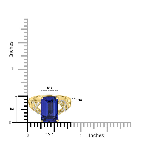 5.44ct Tanzanite Rings with 0.15tct Diamond set in 18K Yellow Gold