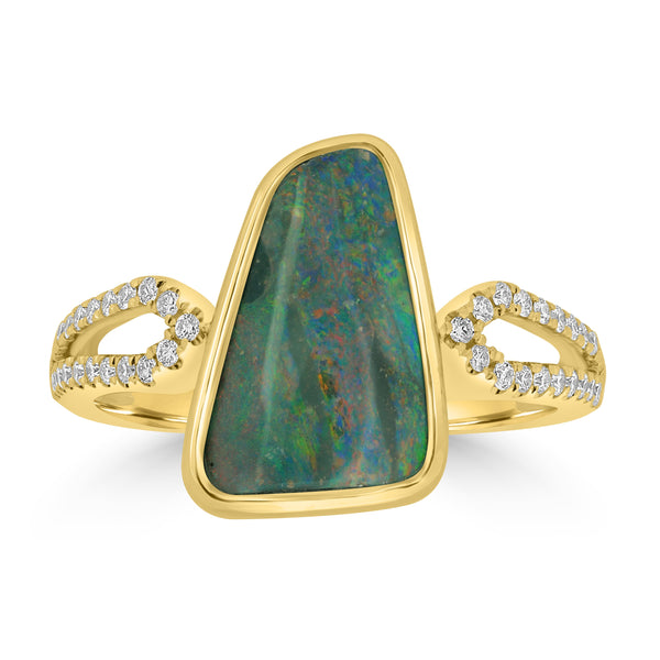 2.25ct Black Opal Rings with 0.18tct Diamond set in 18K Yellow Gold