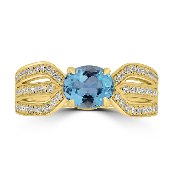 0.97ct Aquamarine Rings with 0.32tct Diamond set in 18K Yellow Gold