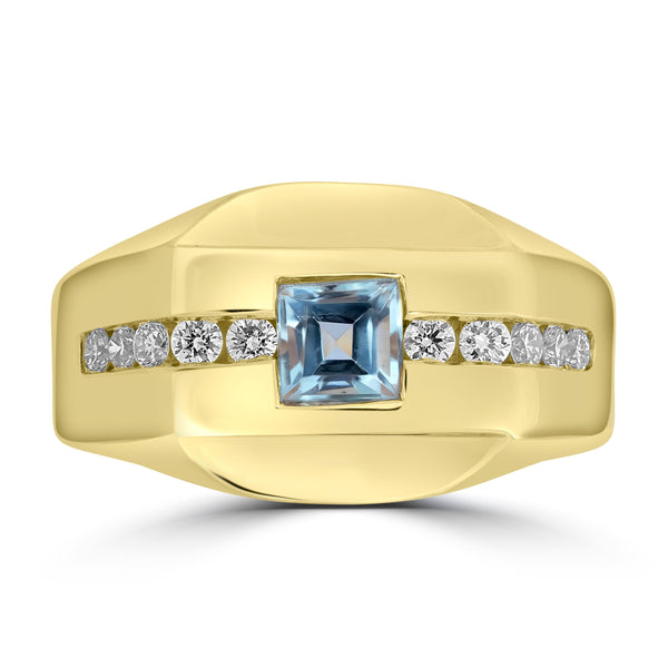 0.56ct Aquamarine Rings with 0.34tct Diamond set in 18K Yellow Gold