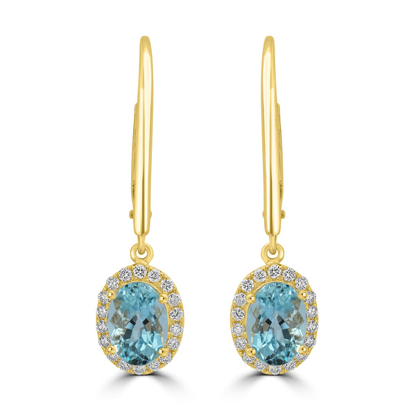 1.69ct Aquamarine Earrings with 0.2tct Diamond set in 18K Yellow Gold