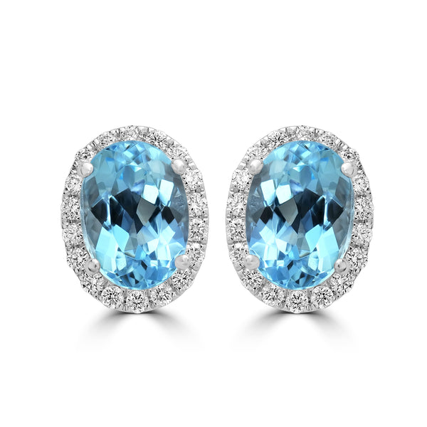 1.71ct Aquamarine Earrings with 0.2tct Diamond set in 18K White Gold