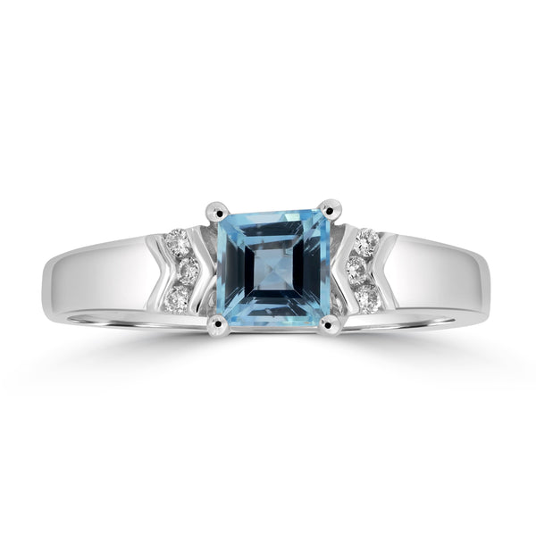 0.57ct Aquamarine Rings with 0.06tct Diamond set in 18K White Gold