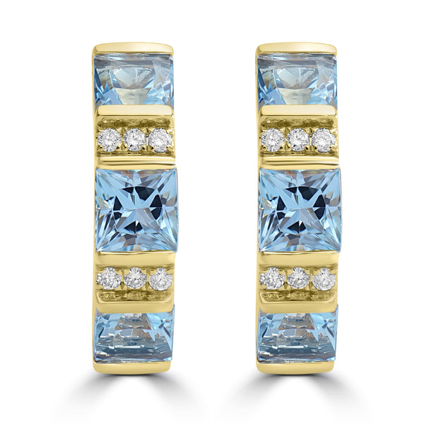 2.78ct Aquamarine Earrings with 0.13tct Diamond set in 18K Yellow Gold