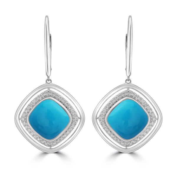 7.04ct Turquoise Earrings with 0.31tct Diamond set in 18K White Gold