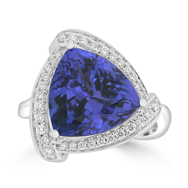 7.2ct Tanzanite Rings with 0.22tct Diamond set in 18K White Gold