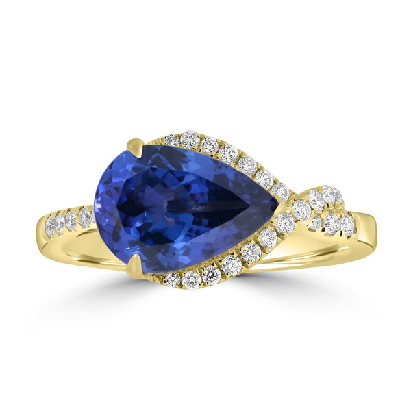 2.29ct Tanzanite Rings with 0.18tct Diamond set in 18K Yellow Gold