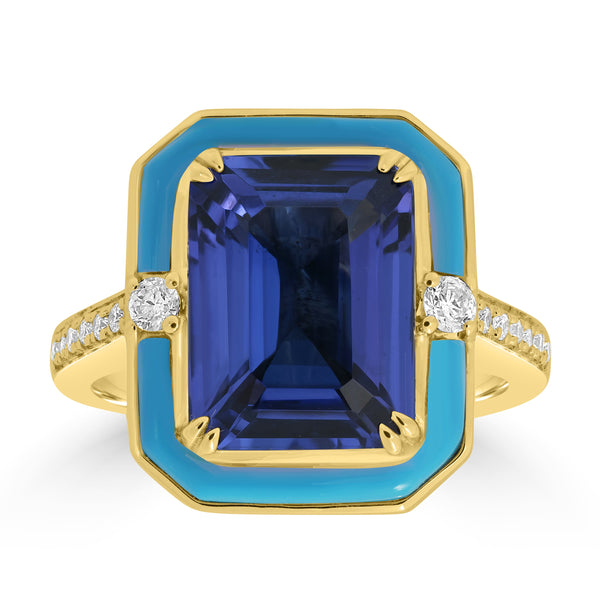 5.98ct Tanzanite Rings with 0.18
tct Diamond set in 18K Yellow Gold