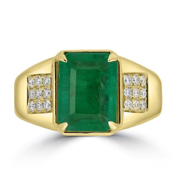 3.12ct Emerald Rings with 0.28tct Diamond set in 18K Yellow Gold