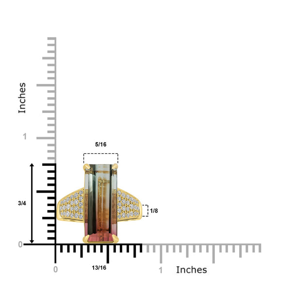 7.45ct Tourmaline Rings with 0.36tct Diamond set in 18K Yellow Gold