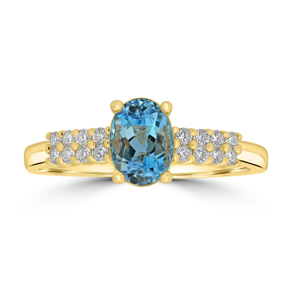 0.98ct Aquamarine Rings with 0.17tct Diamond set in 18K Yellow Gold