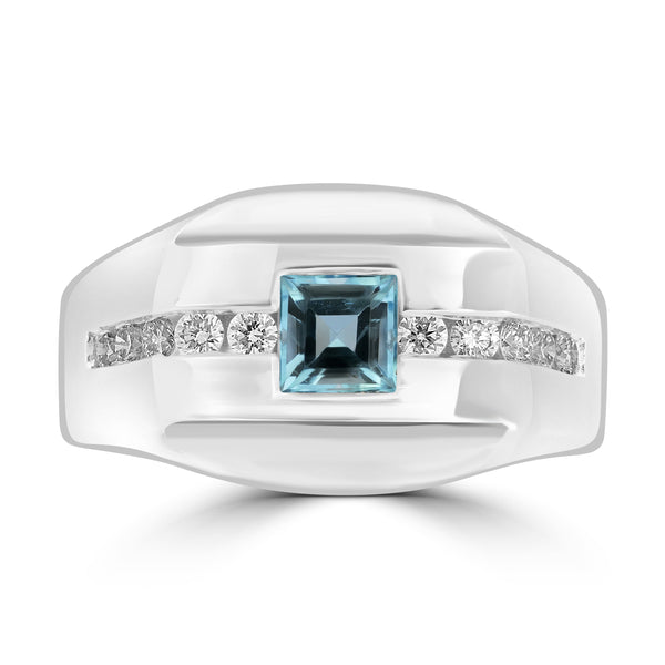 0.55ct Aquamarine Rings with 0.34tct Diamond set in 18K White Gold