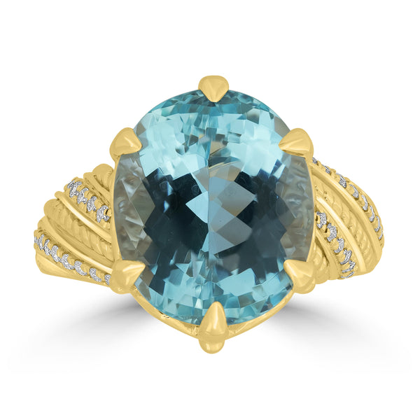 7.70ct Aquamarine Rings with 0.22tct Diamond set in 18K Yellow Gold