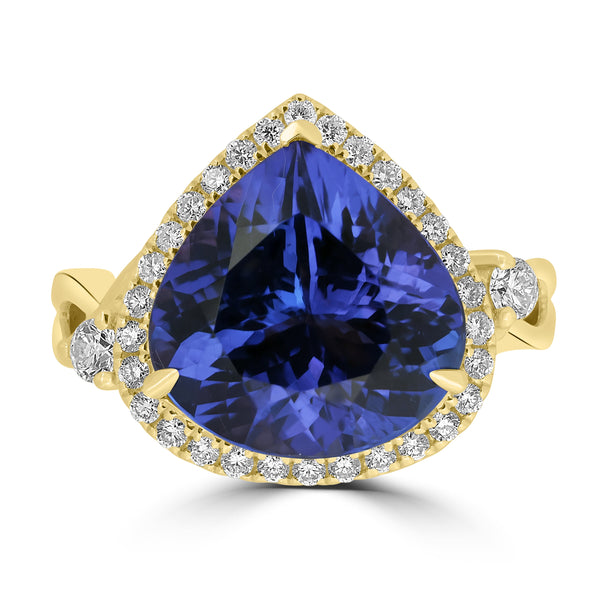 7.64ct Tanzanite Rings with 0.47tct Diamond set in 18K Yellow Gold