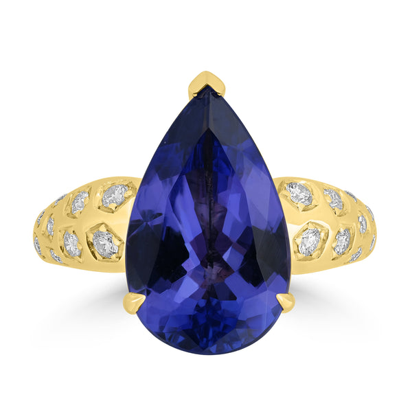 4.7ct Tanzanite Rings with 0.22tct Diamond set in 18K Yellow Gold