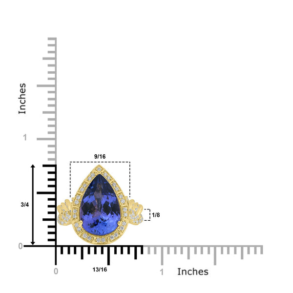 6.87ct Tanzanite Rings with 0.47tct Diamond set in 18K Yellow Gold