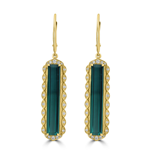 9.98ct Tourmaline Earrings with 0.39tct Diamond set in 18K Yellow Gold