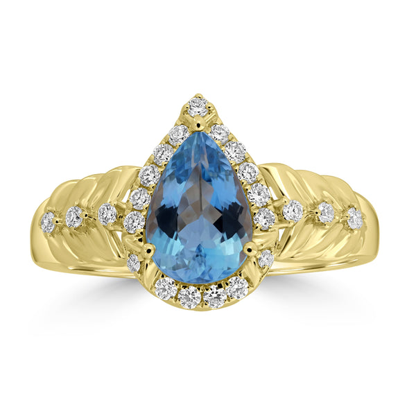 1.234ct Aquamarine Rings with 0.222tct Diamond set in 18K Yellow Gold