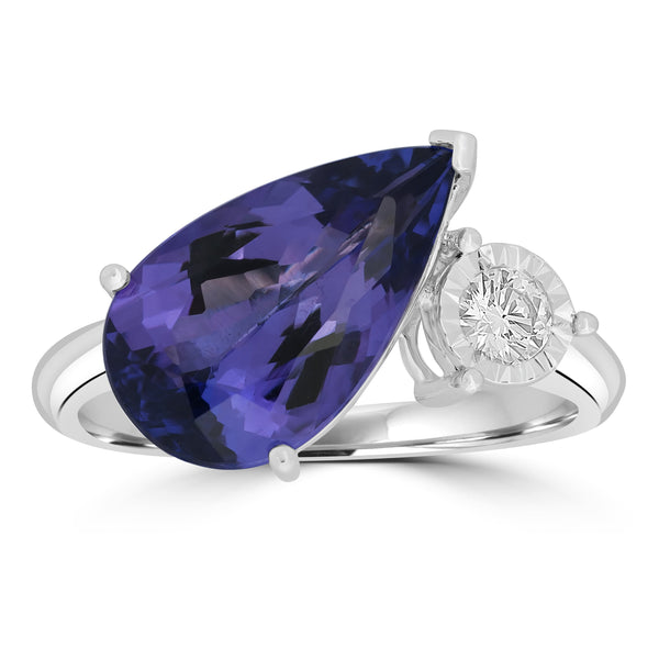 4.22ct Tanzanite Rings with 0.145tct Diamond set in 18K White Gold