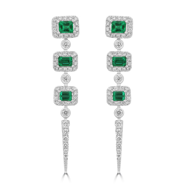 0.62ct Emerald Earrings with 0.524tct Diamond set in 18K White Gold