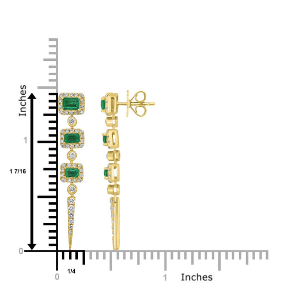 0.7ct Emerald Earrings with 0.544tct Diamond set in 18K Yellow Gold