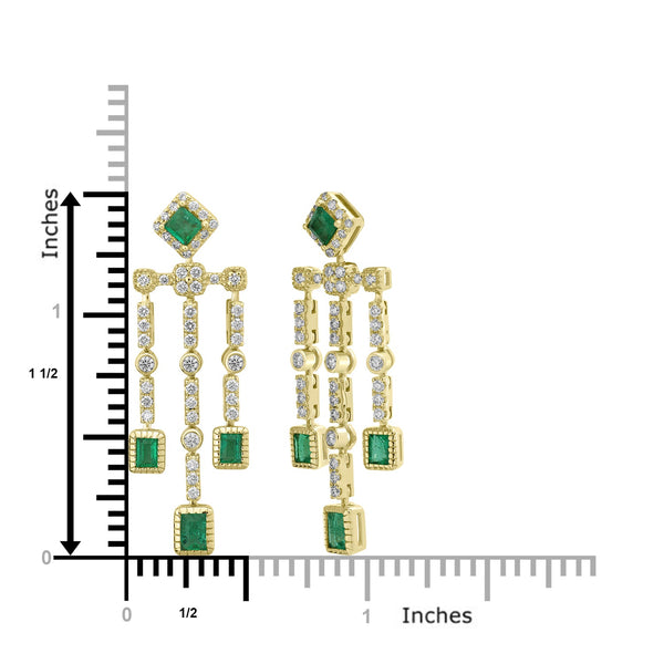 0.94ct Emerald Earrings with 0.648tct Diamond set in 18K Yellow Gold