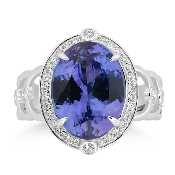 7.37ct Tanzanite Rings with 0.36tct Diamond set in 14K White Gold