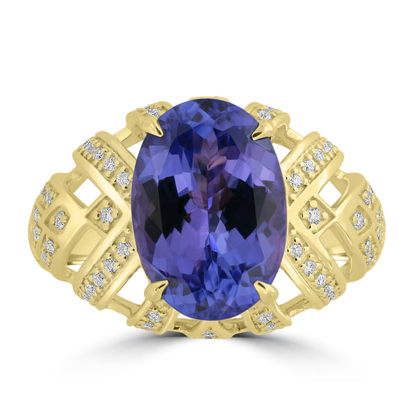 5.33ct Tanzanite Rings with 0.229tct Diamond set in 14K Yellow Gold