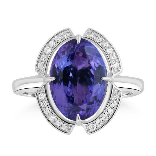 4.89ct Tanzanite Rings with 0.143tct Diamond set in 14K White Gold