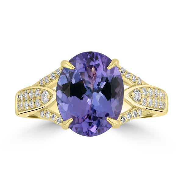 3.48ct Tanzanite Rings with 0.263tct Diamond set in 14K Yellow Gold